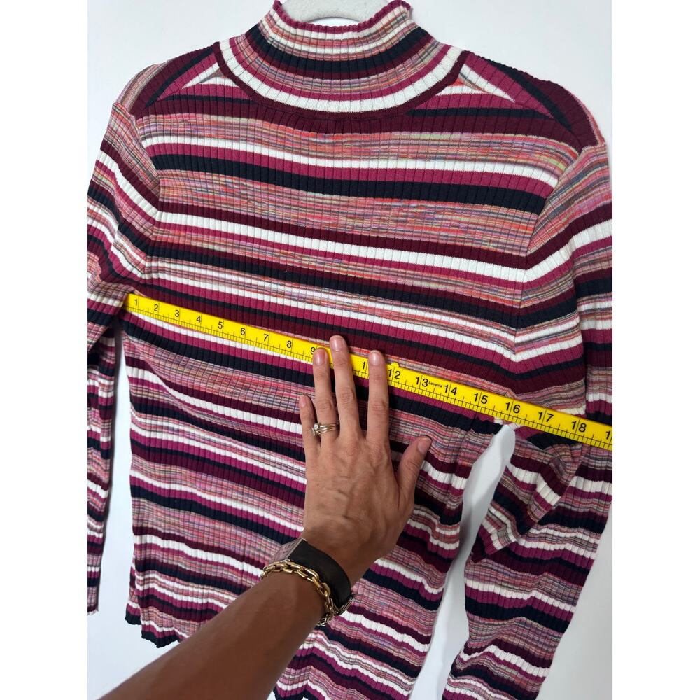 Sézane Ribbed Mock Neck Striped Knit Sweater Button Cuff XXL - Picture 8 of 8